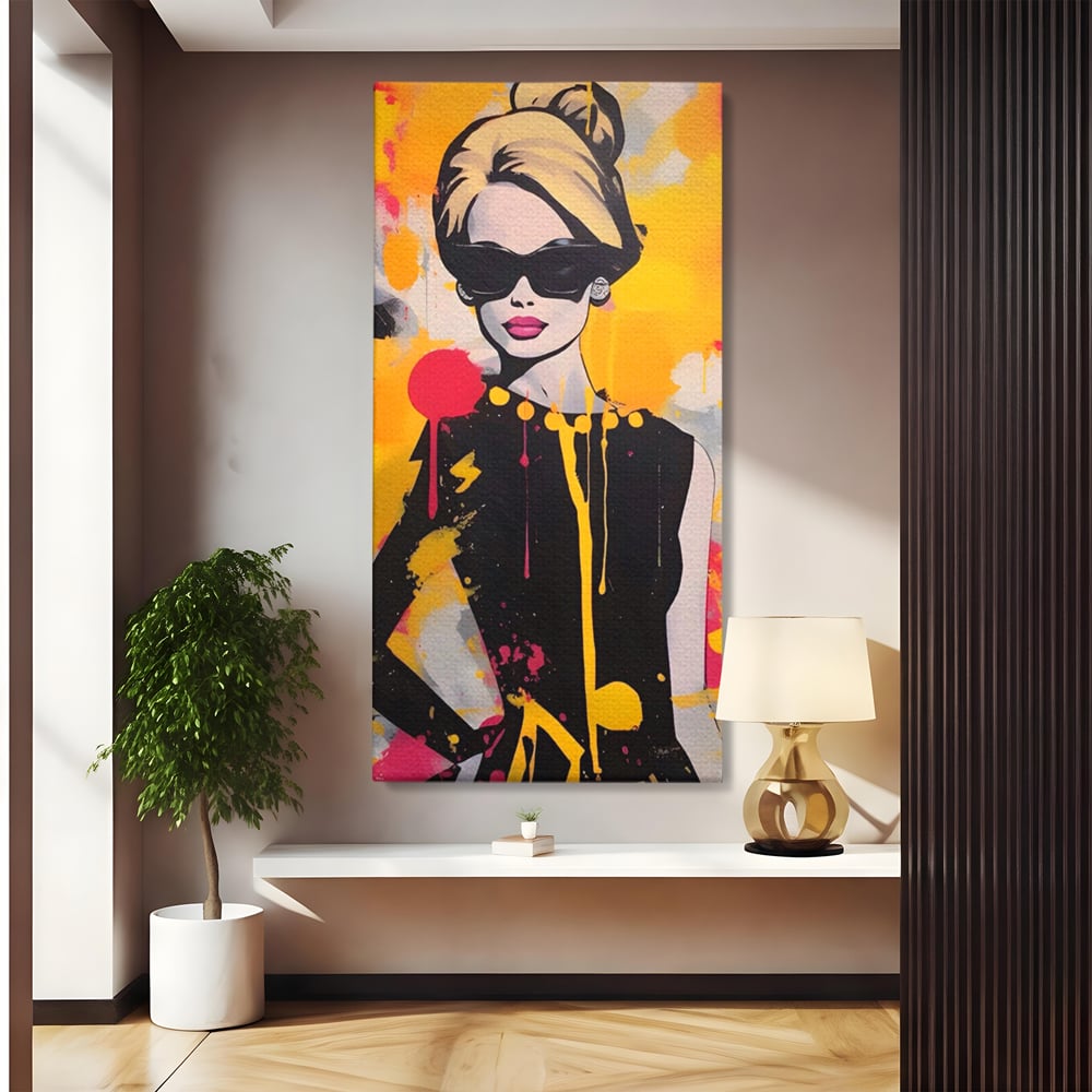 Tablou canvas cu tablou canvas cu femeie in stil pop art, fara rama, pe sasiu de lemn